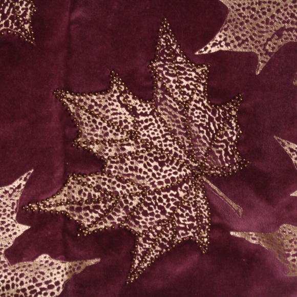 NWT Celerie Kemble Purple Gold Beaded Leaf Pillow - Picture 3 of 4